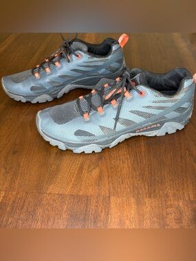 MERRELL Moab Edge 2 Hiking Trail Running Shoes Gray Orange Mens sz 13 J06113